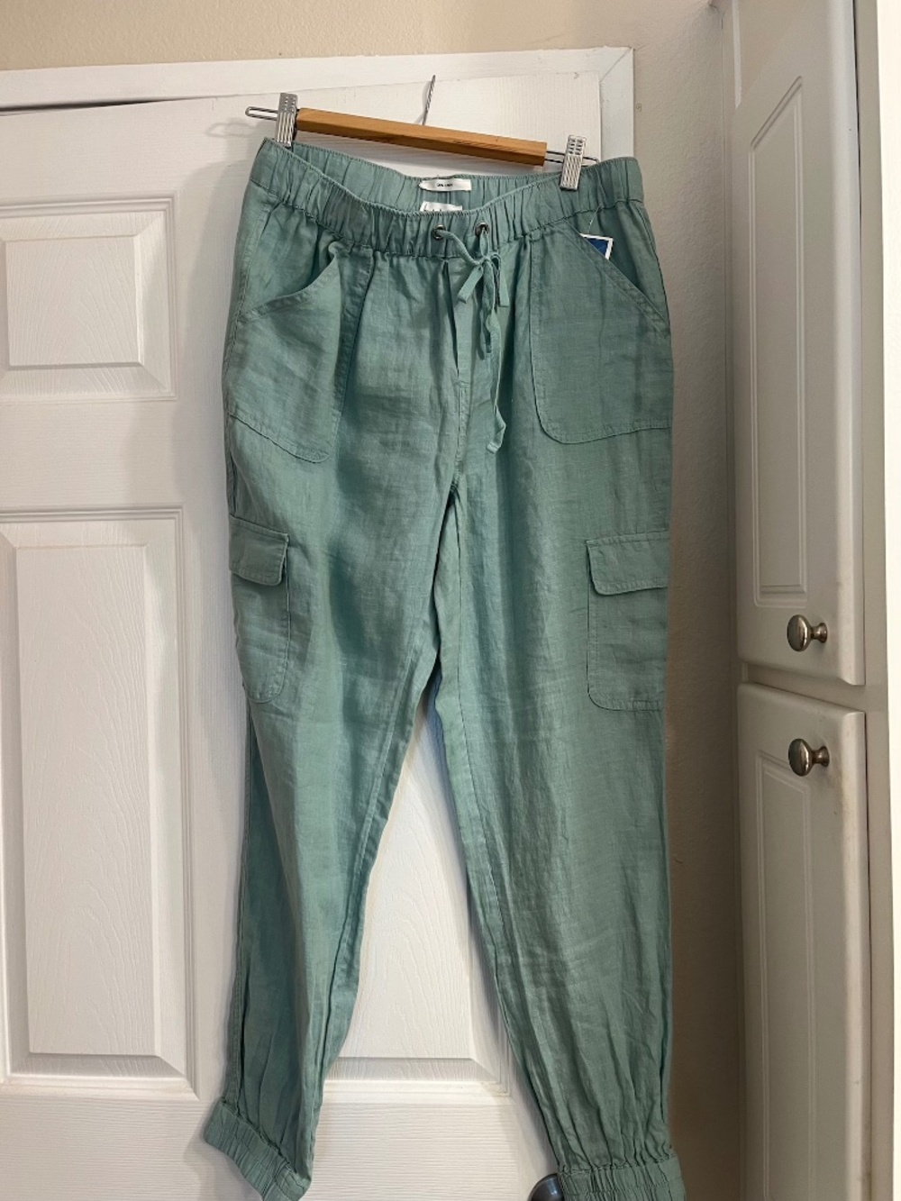 Nicole Miller 100% Linen Cargo Jogger Pants
